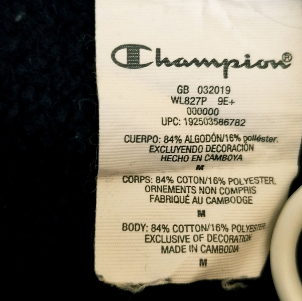 Champion Reverse Weave Logo Crop Sweatshirt Navy Blue Logo Print Retro Style - Picture 9 of 12